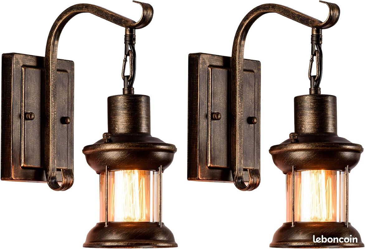 Luling Appliques murales en verre Vintage 2-Pack, Appliques murales en verre nordique rustique Retro Metal Black Painted Colour (No Bulb) (image 1)