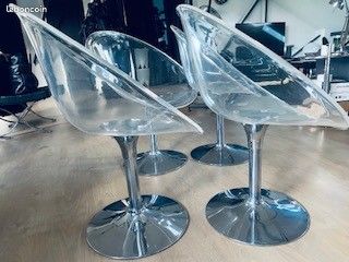 4 chaises transparentes plexi pied alu style eros starck etat usure du temps (image 1)