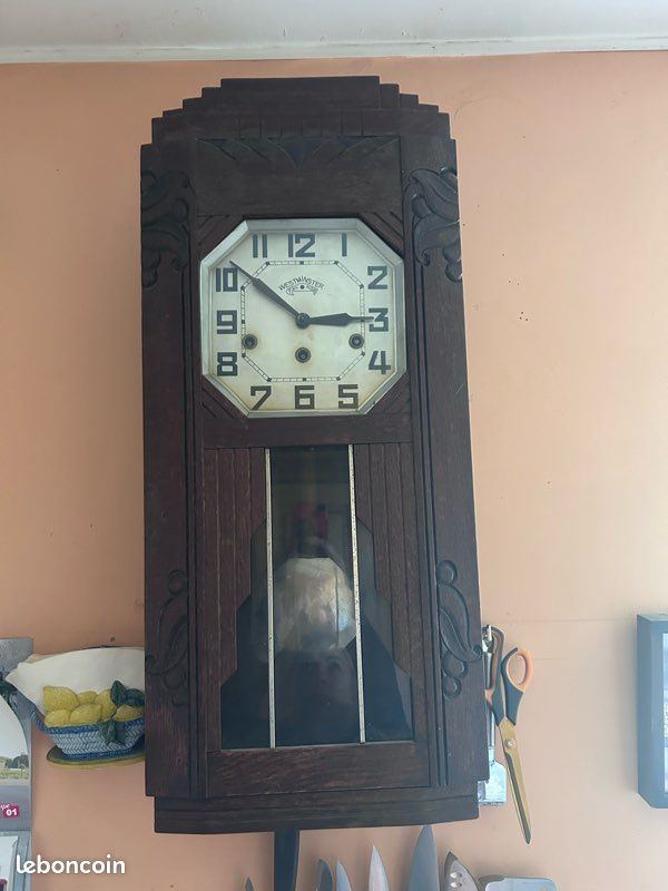 Grande horloge murale ancienne Westminster avec balancier – bois sculpté (image 1)