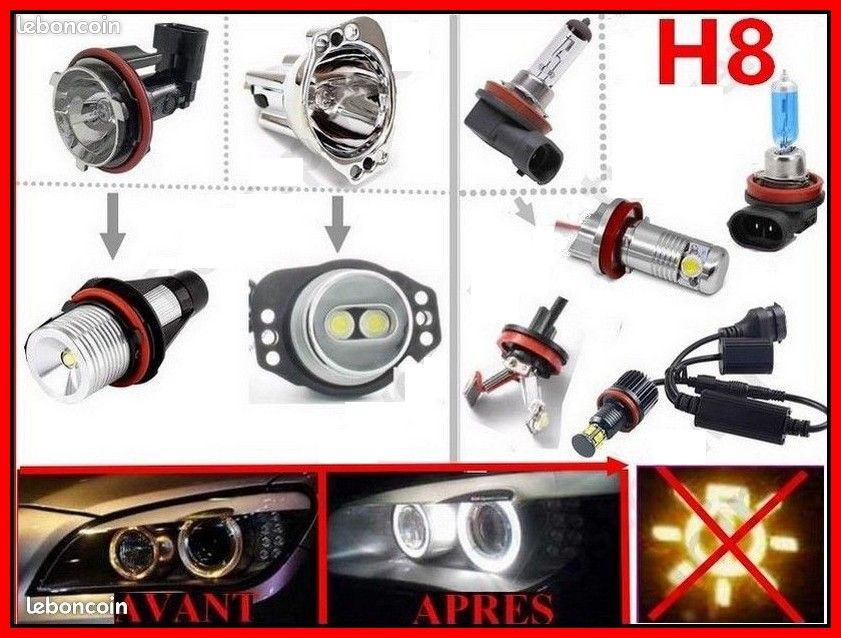 Ampoule a led ventilé blanche xénon pour les anneaux rond en Angel Eyes blanc phare position veilleuse route croisement feux de BMW 35w 55w 65w 100w 200w canbus anti erreur serie 1 2 3 5 6 7 Perpignan (image 1)