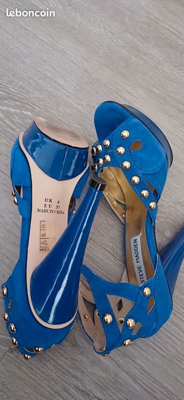 Talons Bleus Steve Madden Occasion - Escarpins Suède à Plateforme - Talon Aiguille Ultra Haut - Taille US 6