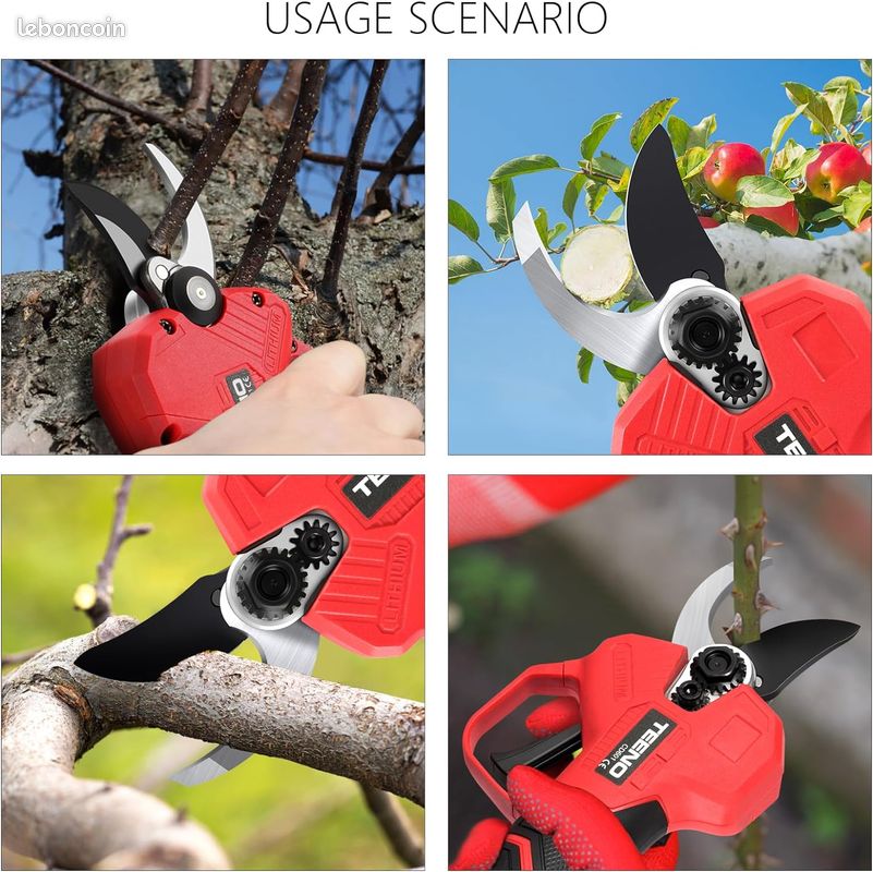 TEENO Sécateur Électrique Sans Fil Brushless,1 * 2000mAh Batteries,Professionnel Sécateur Lame Con (image 6)