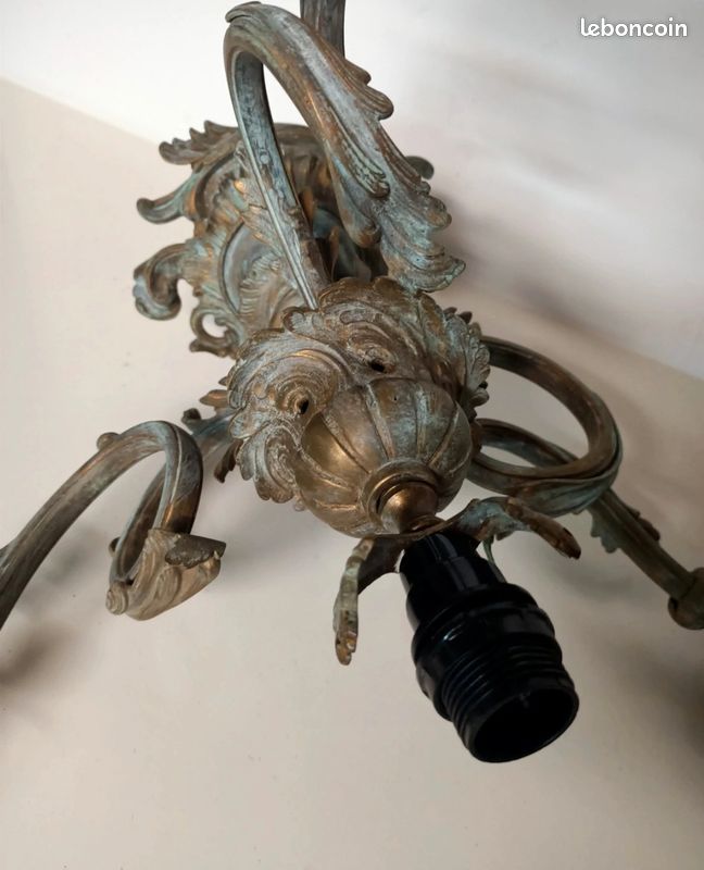 Lustre en bronze 3 bras 4 lumières (image 7)