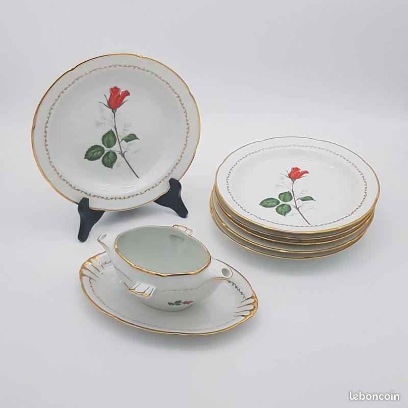 Service à Café Vierzon Porcelaine - 10 Personnes - Art Déco Floral - 17 Pièces