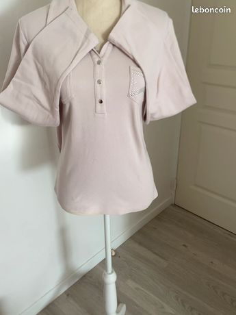 Top Habillé Femme Anne Weyburn Rose Pâle - Taille 48/50 - Brodé De Perles Argentées