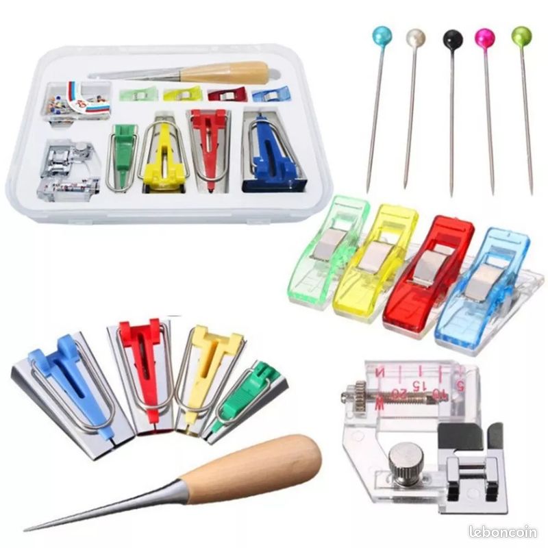 Tiiyee Appareils à Biais, Tape Ruban Biais de Couture poinçonet et Clips Pince avec épingles Droites Pieds-de-biche Tool Outil Quilting fabriquer Accessoire Bricolage Gadget pour Patchwork