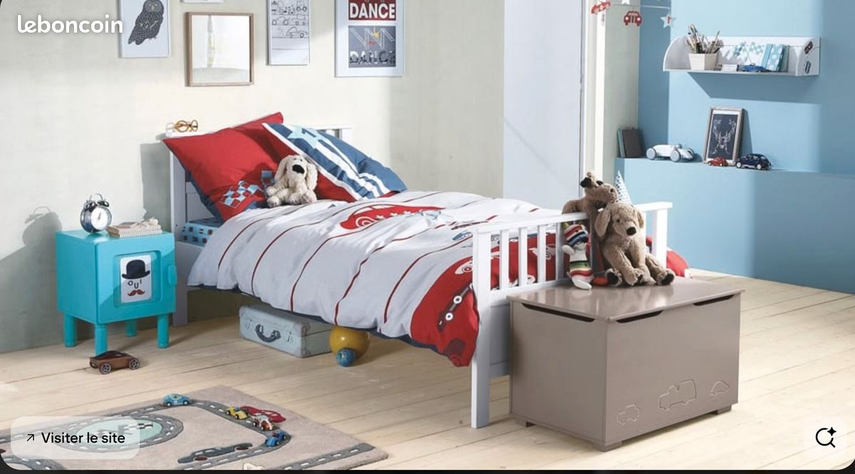 Lit évolutif enfant à barreaux bois blanc 140 et 200 cm (image 1)