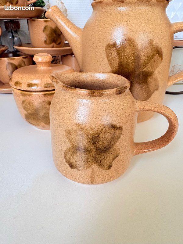 Service à café/thé Sarreguemines Trèfle en grès – 10 tasses – Vintage (image 7)