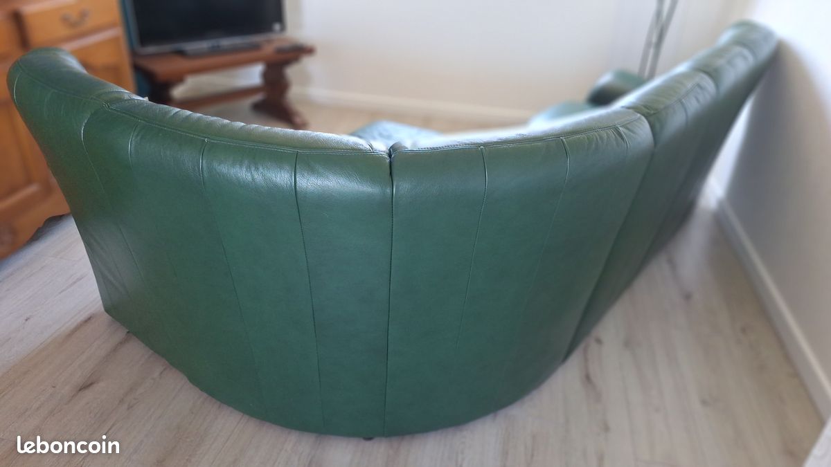 Canapé d'angle cuir + pouf (image 2)