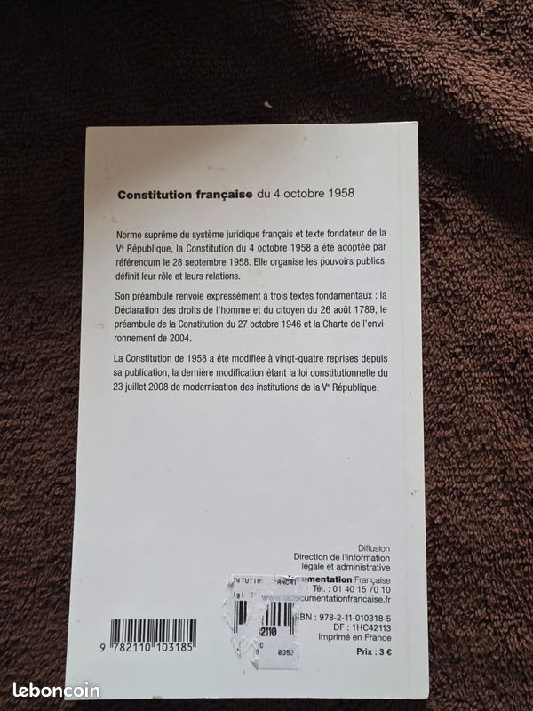 Constitution française vue de cote — LBC AT'Brocante Troyes
