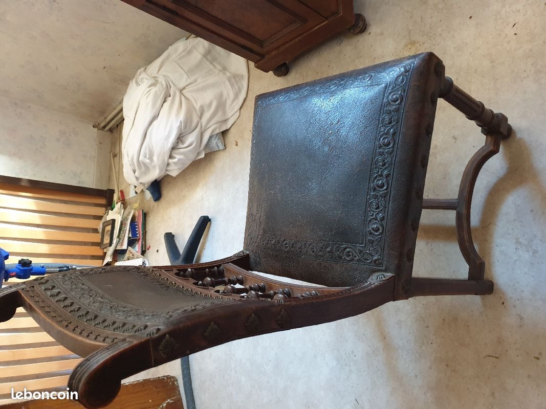 Lot 8 chaises Henri 2 bois et cuir (image 2)
