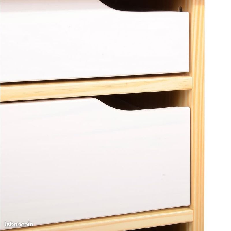Bureau + Rangement Tiroirs Scandinave Blanc Bois Pin Chambre (image 5)