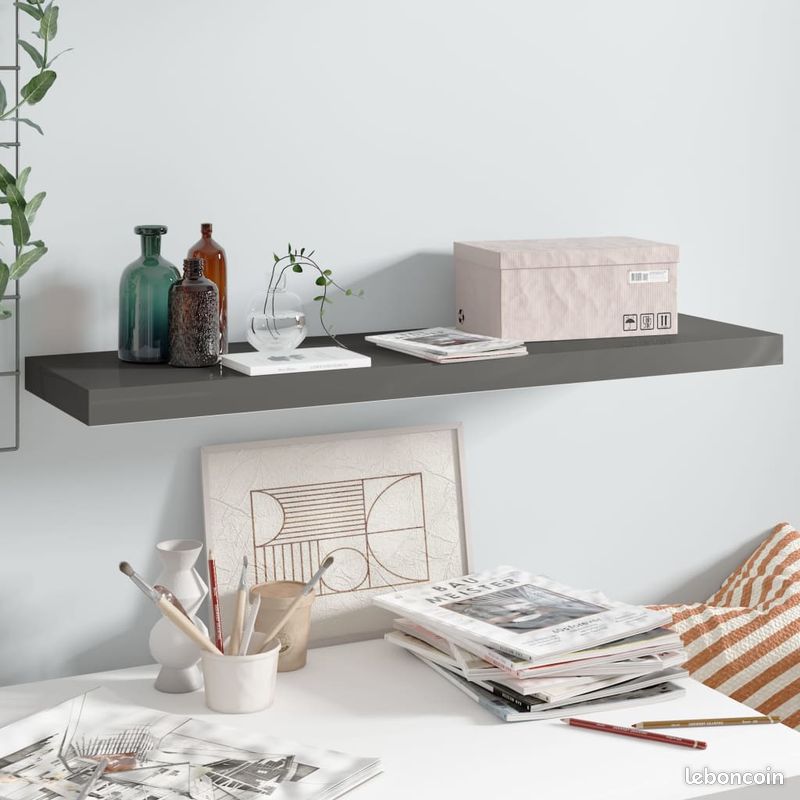Étagère murale 90x23,5x3,8 cm MDF Gris brillant (image 1)