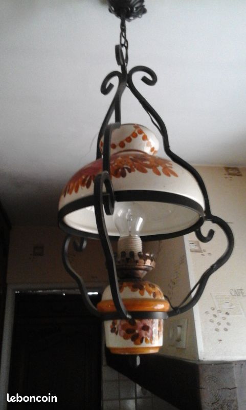 Lampe suspension céramique et fer (image 1)
