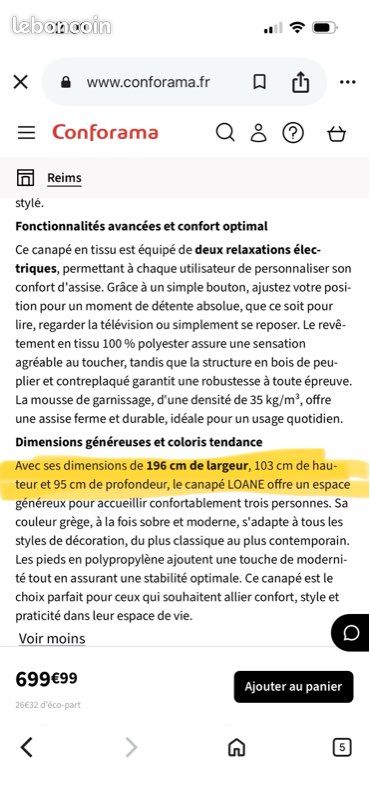 Canapé droit relax neuf (image 14)