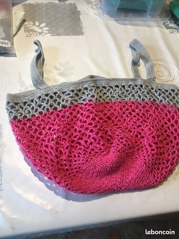 Sac filet à provision rose fuschia irisé et gris (image 1)