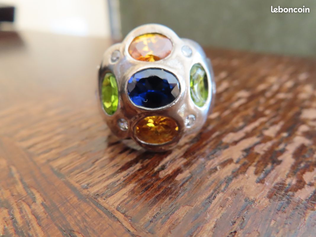 Bague En Argent Massif Multi-pierres - Taille 61/62 - Occasion