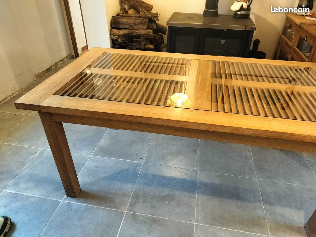 Table en chene avec plateau en verre (image 8)