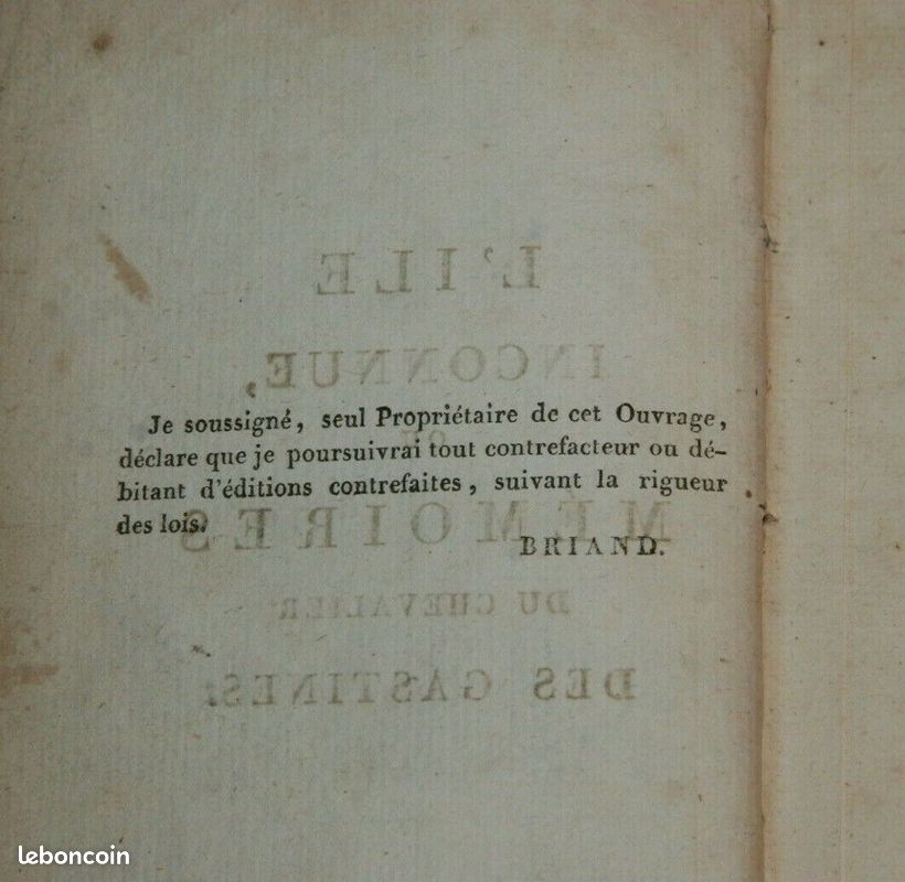 L'Ile inconnue ou Mémoires du Chevalier de Gastines T1+2 à Paris Briand 1812 (image 6)