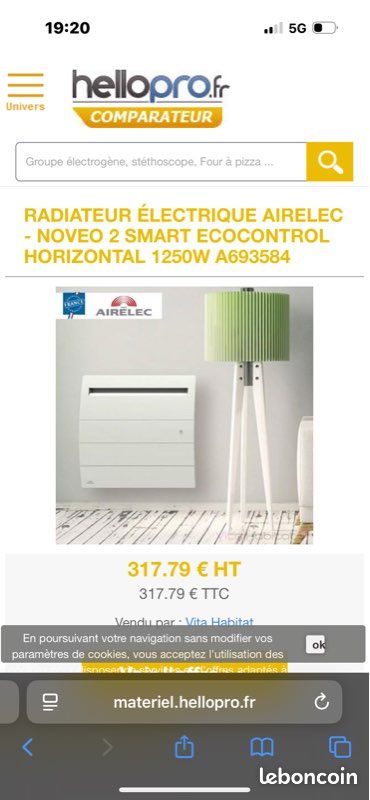 Radiateur 2000w à inertie contrôlée Airelec Novea à détection présence et fenêtres ouvertes. Très peu servis. Prix d’achat environ 400 euros pièce (image 4)