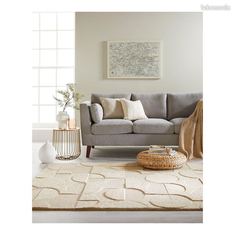 Tapis géométrique en laine design rectangle Gigi Beige 120x170 (image 2)