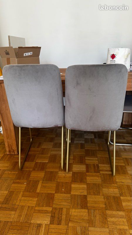 Chaise velours gris taupe dorée (image 3)