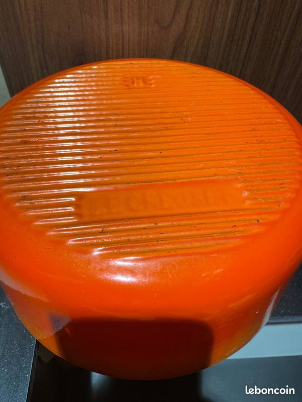 VINTAGE GRANDE COCOTTE en fonte émaillé rouge orange Le Creuset G EUR