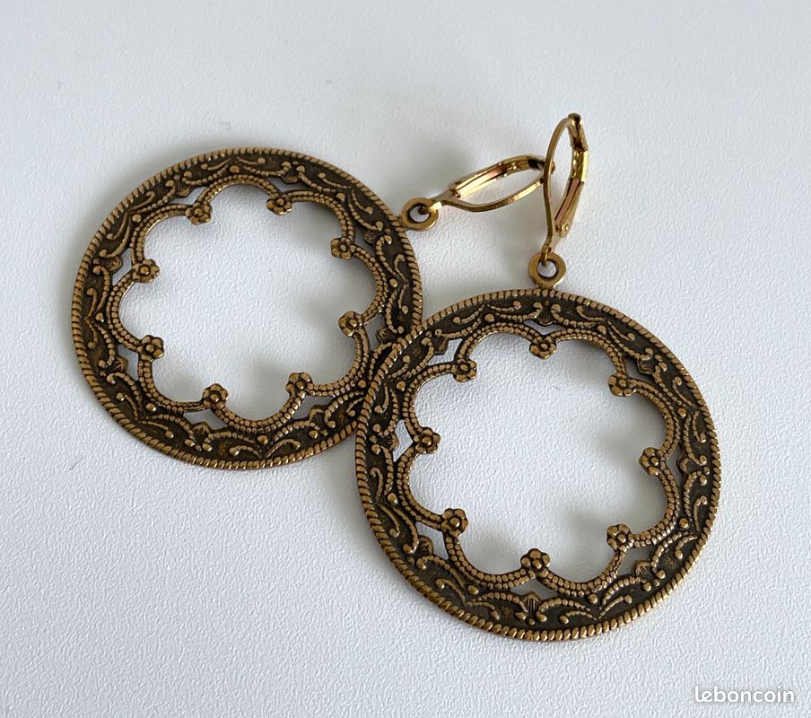 Boucles D'oreilles Pendantes Vintage Turquoise - Cabochon Verre, Alliage, Fait Main