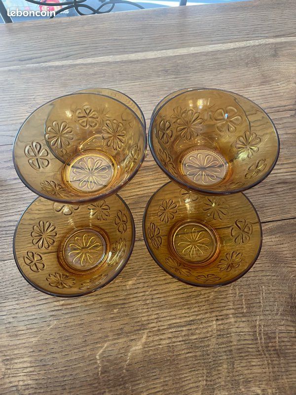 2 Bols Anciens Vereco Orange Ambre - Style Rétro Arcopal - Occasion Pour Déco De Table