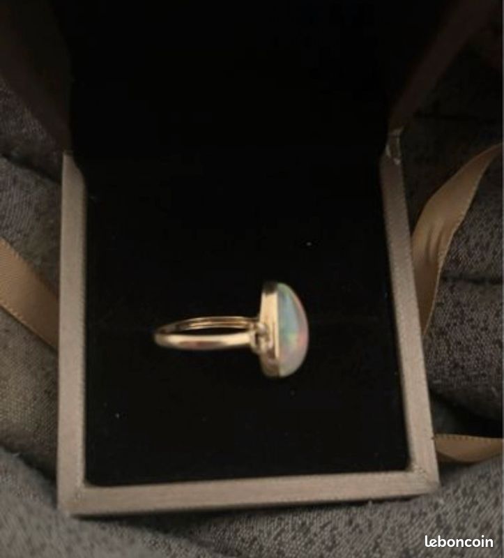 Bague en or 14k opale et diamant (image 2)