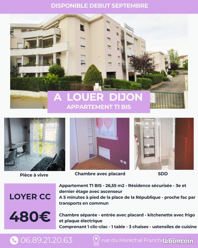 Appartement 2 pièces 26 m² · à Dijon · 26 m² · 480 €