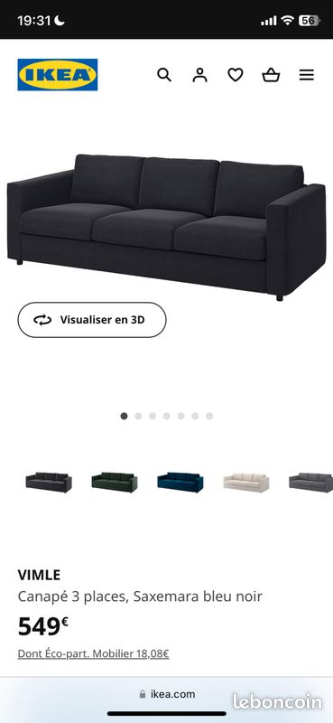 Canapé VIMLE Bleu Noir jamais utilisé (image 4)