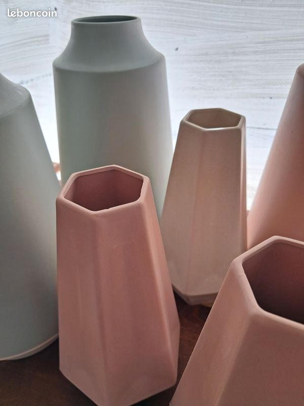 Lot de vases Point Virgule neufs en fibre de bambou vert sauge, rose poudré et blanc cassé (image 4)