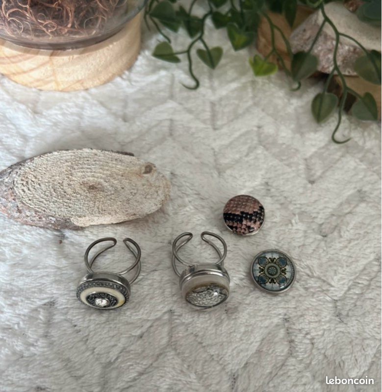 Kit 4 Bases De Bague élastique DELORIGIN Avec Boutons Pression 12mm - Fournitures Bijoux DIY Pour Femmes