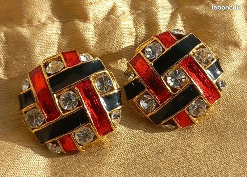 Boucles D'oreilles Vintage à Clips émaillées - Occasion - Style Rétro