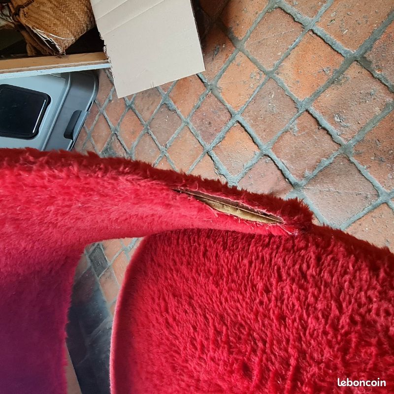 Chaise fauteuil tonneau BAUMANN vintage 60's moumoute rouge (image 9)
