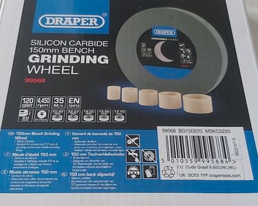 Meule D'Établi Draper 150mm X 20mm Grain 120 - Aiguiseur Outils TCT - 5 Anneaux Réduction - 99568