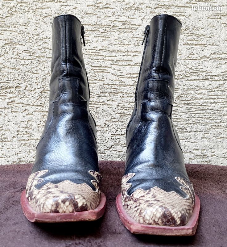 Bottines cuir noir et imitation croco- 38 (image 4)