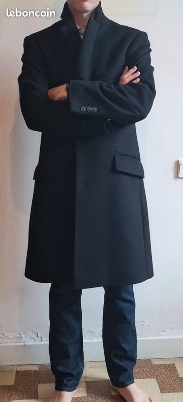 Manteau long homme Daniel Hechter Paris – 100 % laine vierge – noir – T48 (image 1)