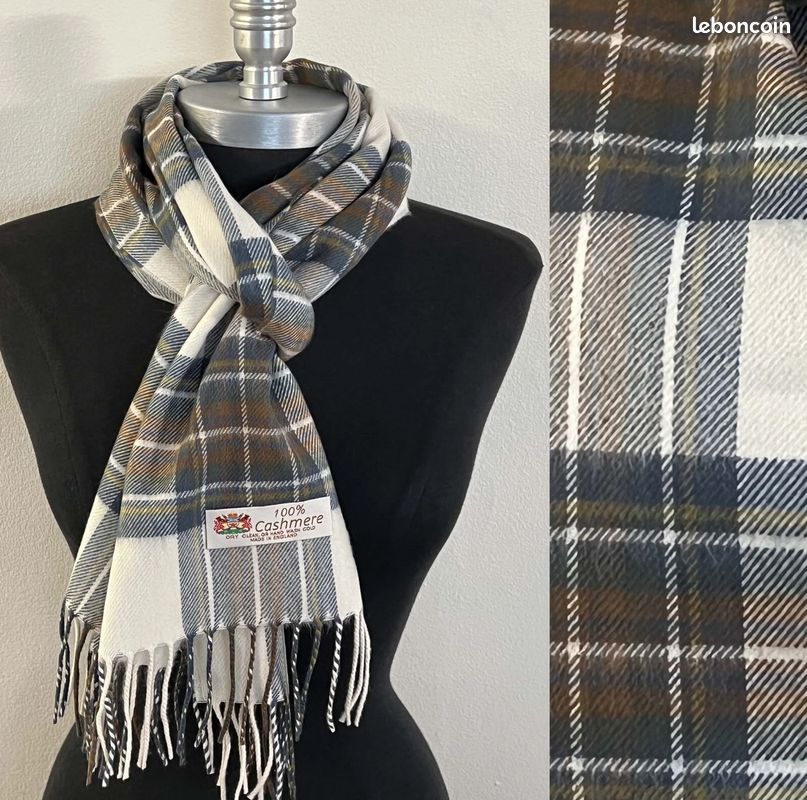 Écharpe En Cachemire D'Écosse – Gris Anthracite, Motif Tartan, Unisexe, Neuve Avec étiquette