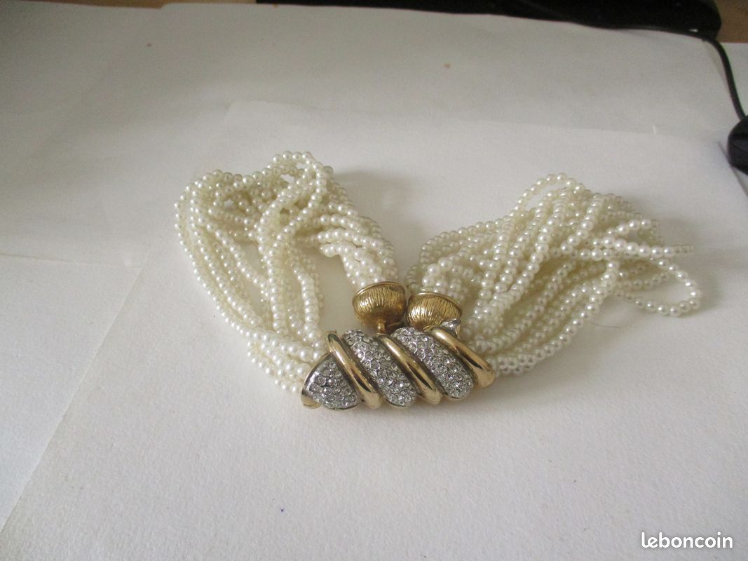 Collier Vintage En Perles Nacrées 3 Rangs - Bijou Ancien Occasion En Bel état