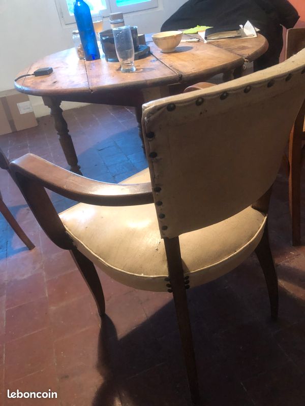Fauteuil vintage en bois vernis / blanc (image 3)