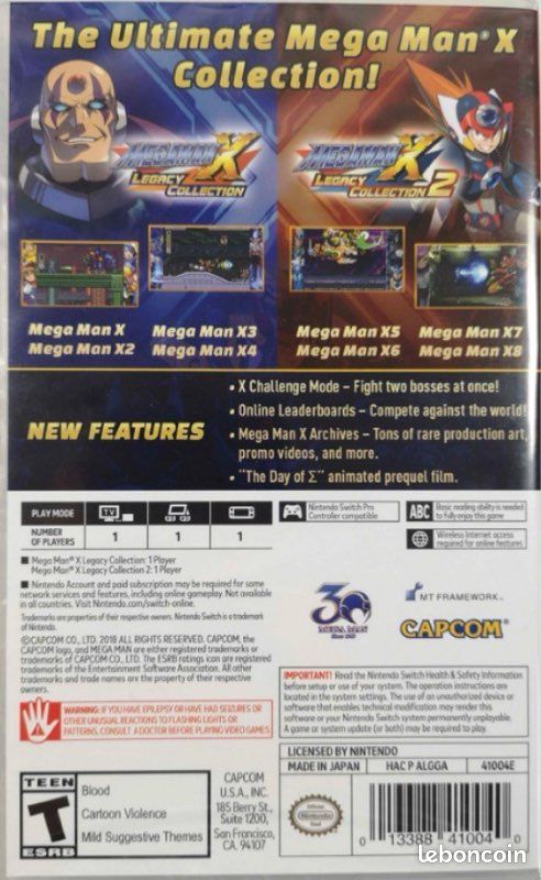MEGAMAN X LEGACY COLLECTION 1 + 2 Pour Nintendo Switch - Version USA, Jeu En Anglais/français - NEUF Scellé