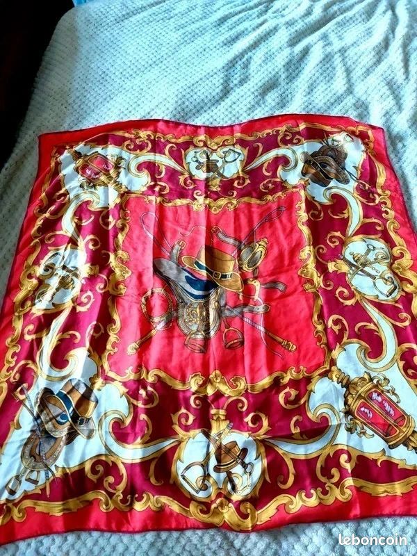Foulard Vintage En Soie 100% - Imprimé Animal Renard - Multicolore - Accessoire Élégant Pour Femme