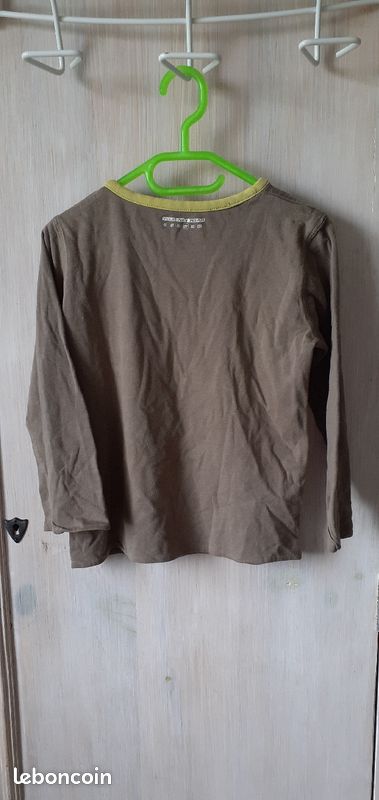 T-shirt manches longues doublé marron et vert reversible (image 2)