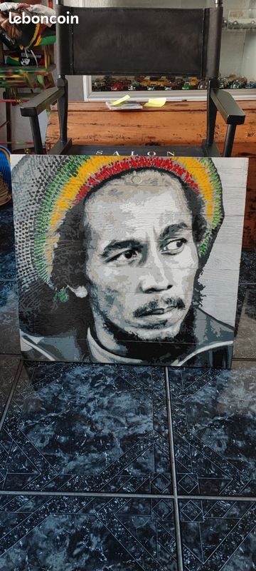 Tableau Bob Marley street art sur bois – déco reggae (image 1)