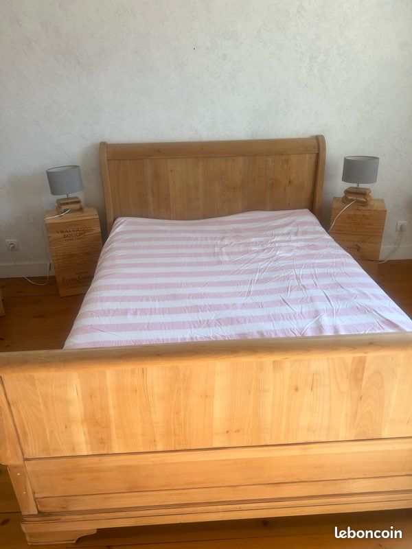 Lit traîneau en bois 140 × 200 – cadre de lit – style campagne chic (image 1)