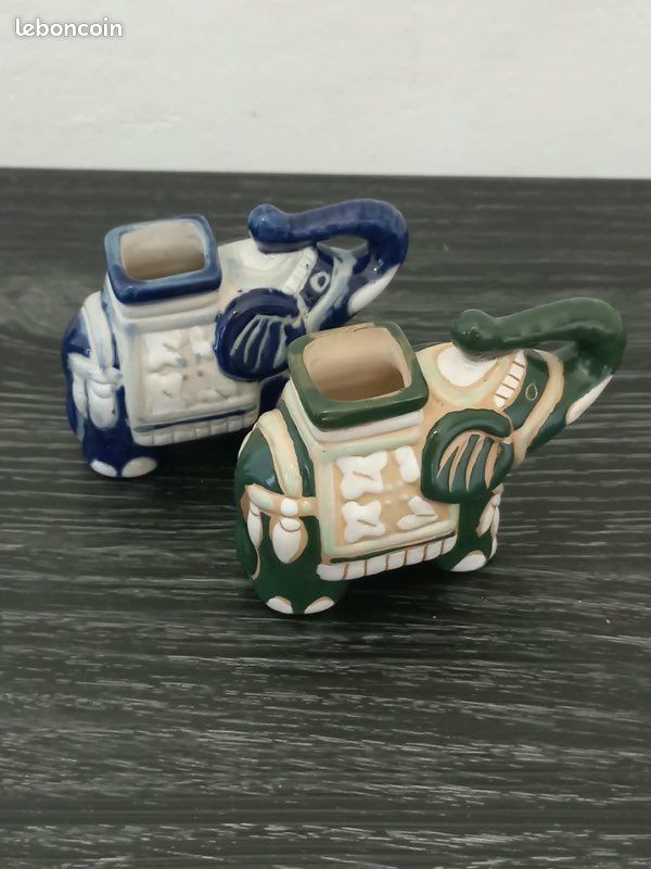 Porte cure dents en céramique émaillée les 2 éléphants vintage décoration (image 13)