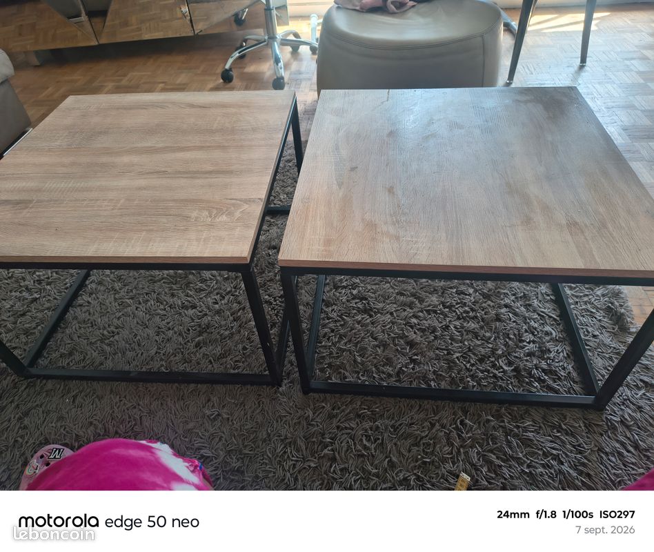 2 tables industrielles en bois et fer forgé (image 1)