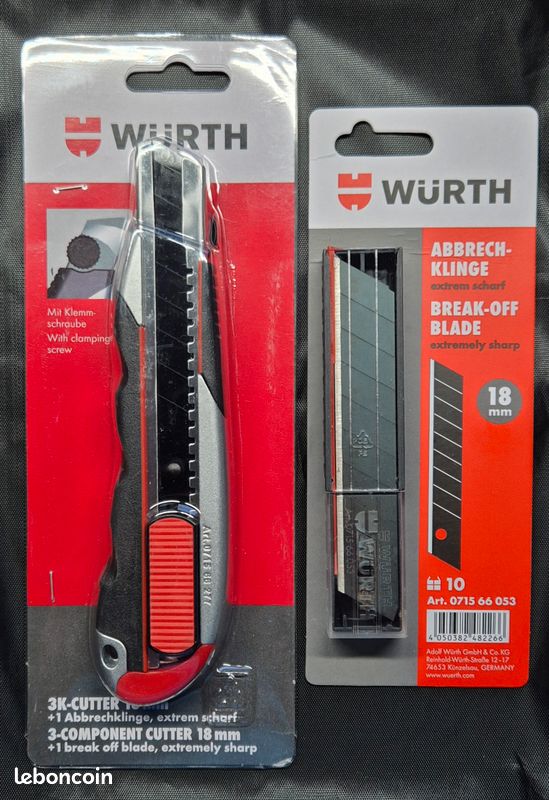 Lames De Découpe Würth - 50 Pièces - 18mm - Extrêmement Tranchantes - Noires - Avec Distributeur